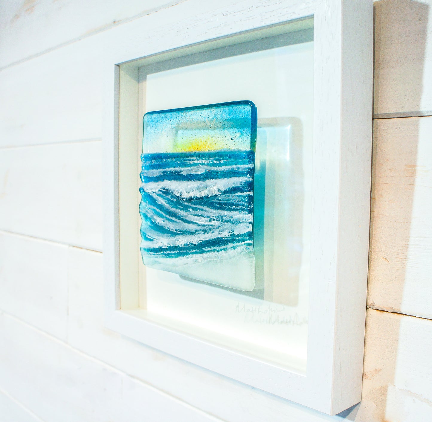 wave fused glass wall art square frame