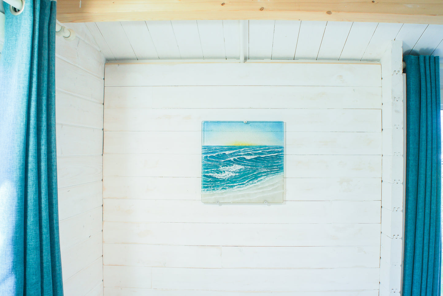 square wave fused glass sculpture wall art sunset 40cm