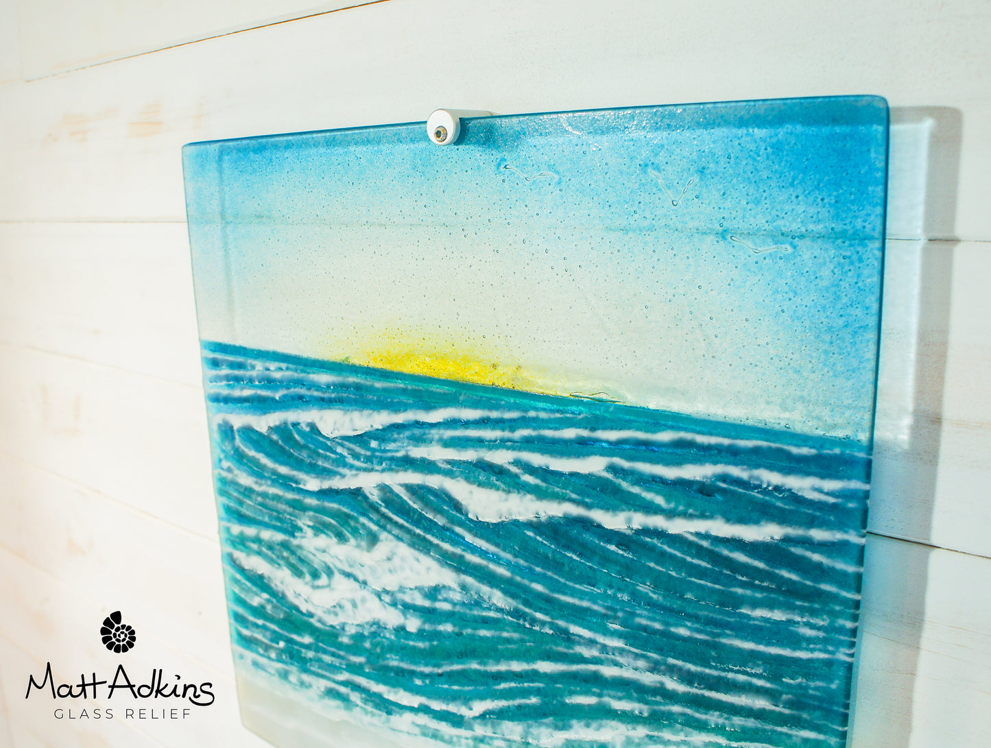 square wave fused glass sculpture wall art sunset 40cm