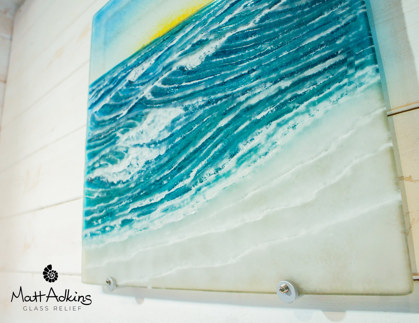 square wave fused glass sculpture wall art sunset 40cm