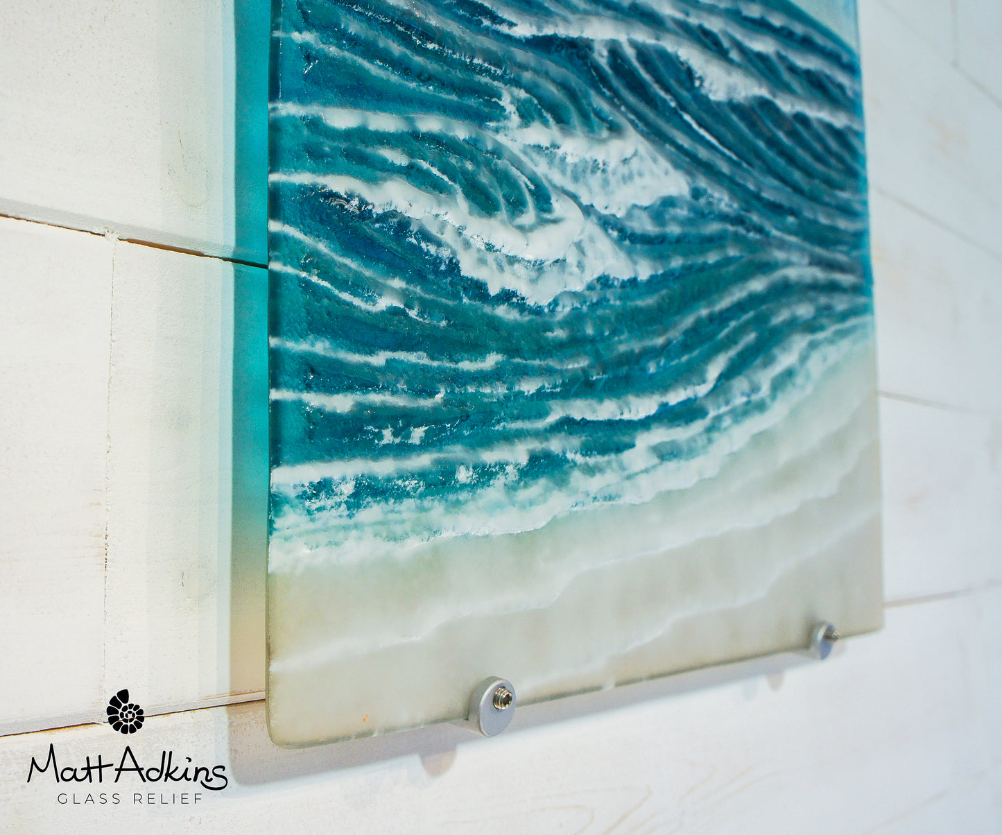 square wave fused glass sculpture wall art sunset 40cm