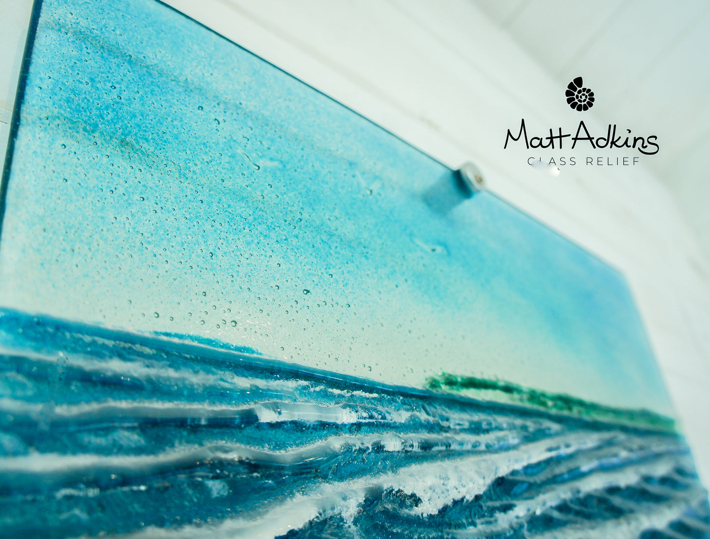 coastal square wave handmade fused glass wall art 40cm birds