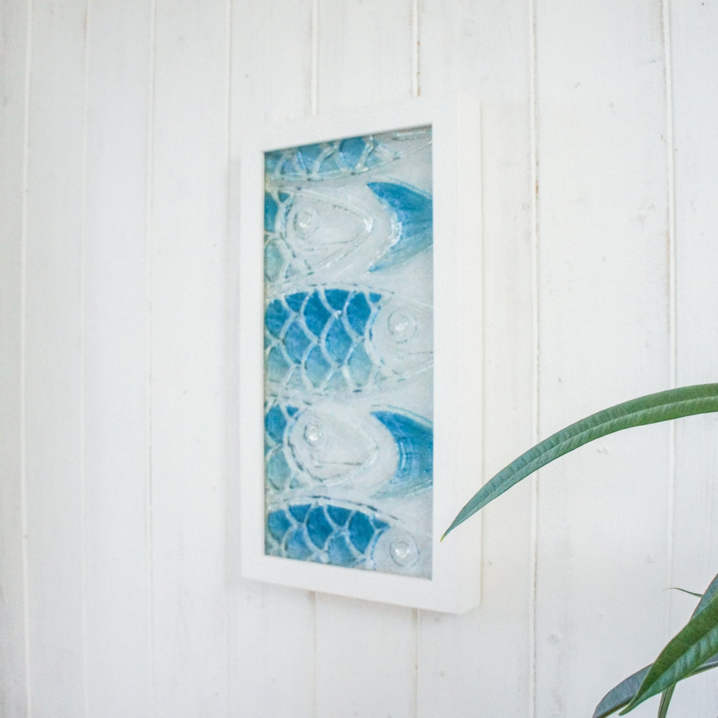 Fused Glass Fish Wall Art Portrait 18x34cm (7x13"), Blue FishCrowd Glass Framed Picture