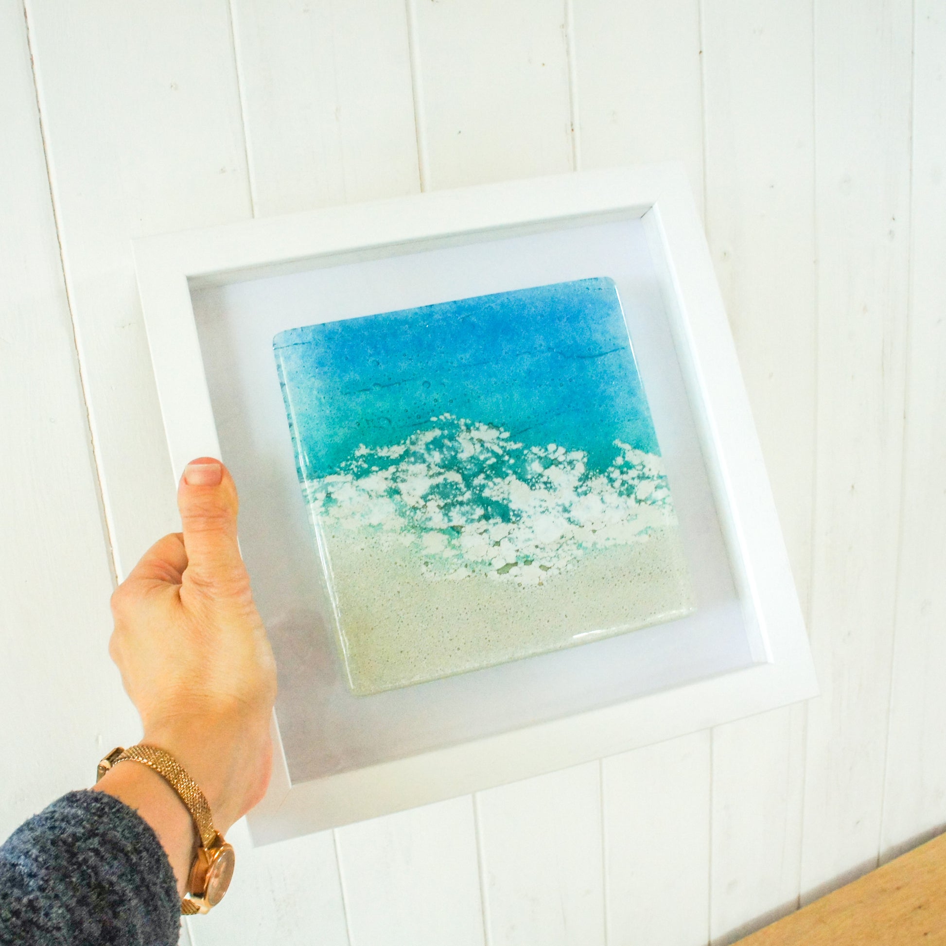 sea glass art, fused glass art, glass wall art, fused glass picture, glass beach art