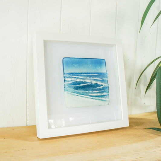 Wave in a Box Fused Glass Wall Art