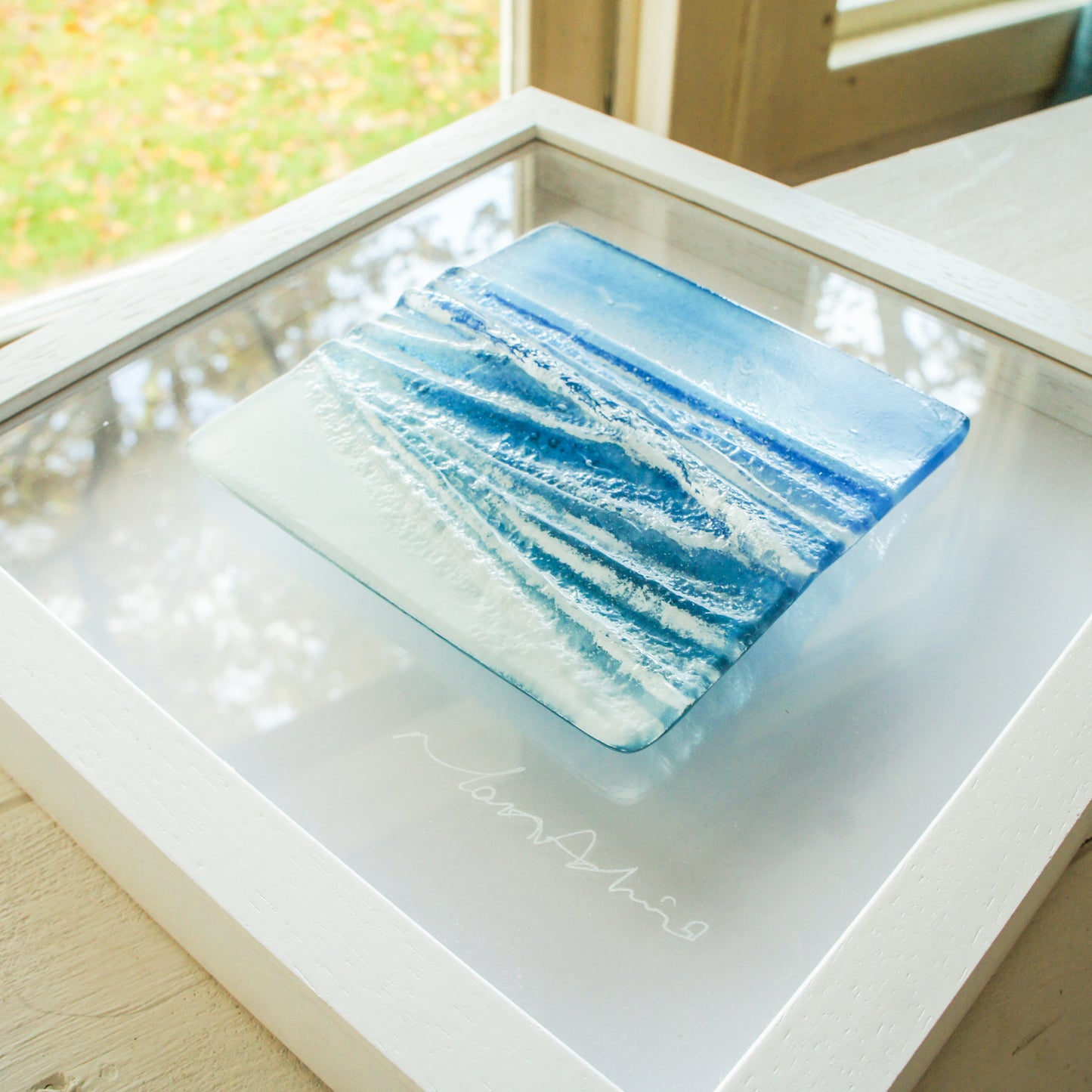 Wave in a Box Fused Glass Wall Art