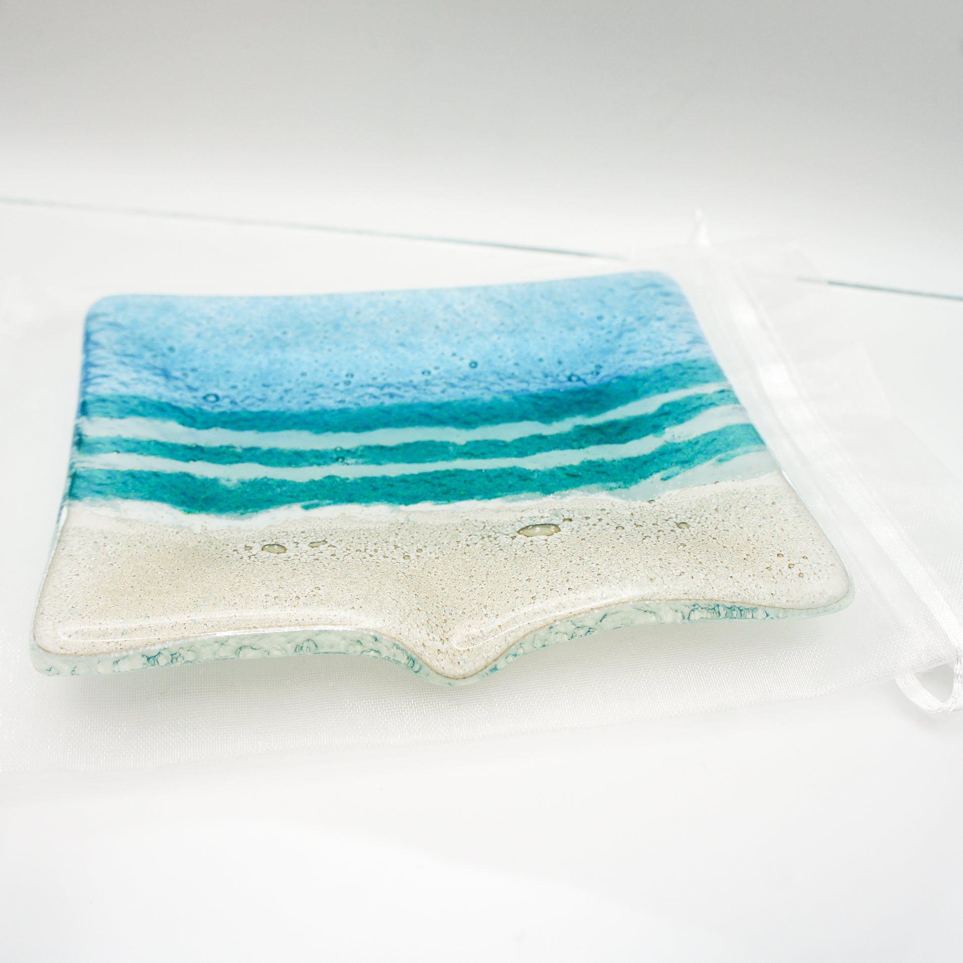beach glass soap dish with organza bag