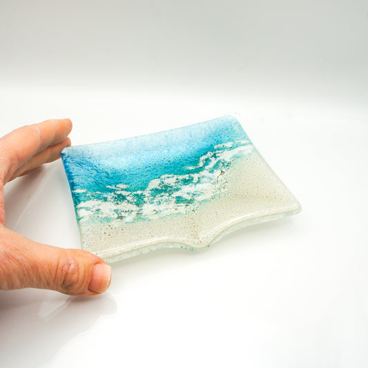 beach fused glass handmade sopa dish with spout