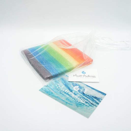 1 Rainbow Fused Glass Coasters 10cm with organza bag