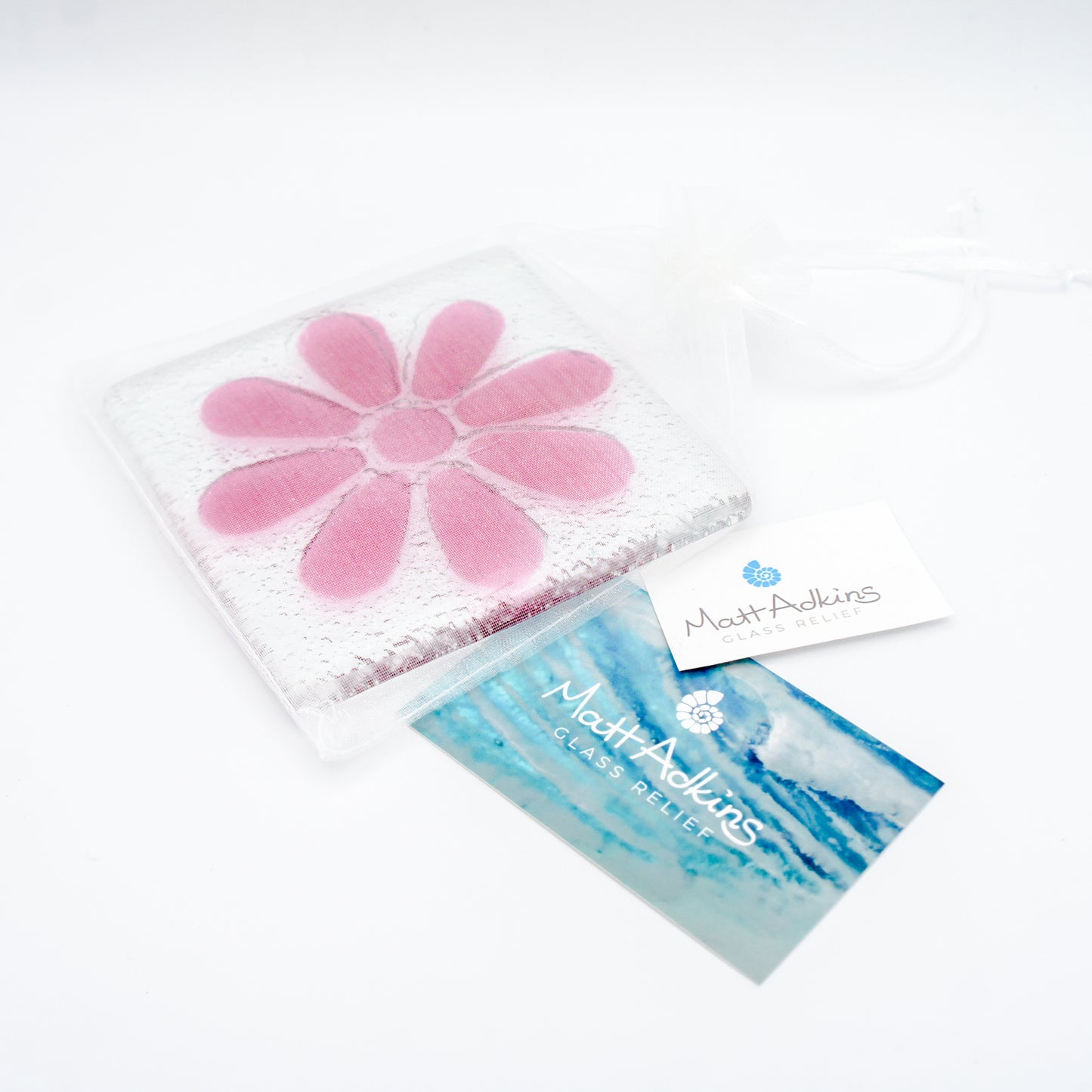 1 Daisy Flower Fused Glass Coaster 10cm with organza bag