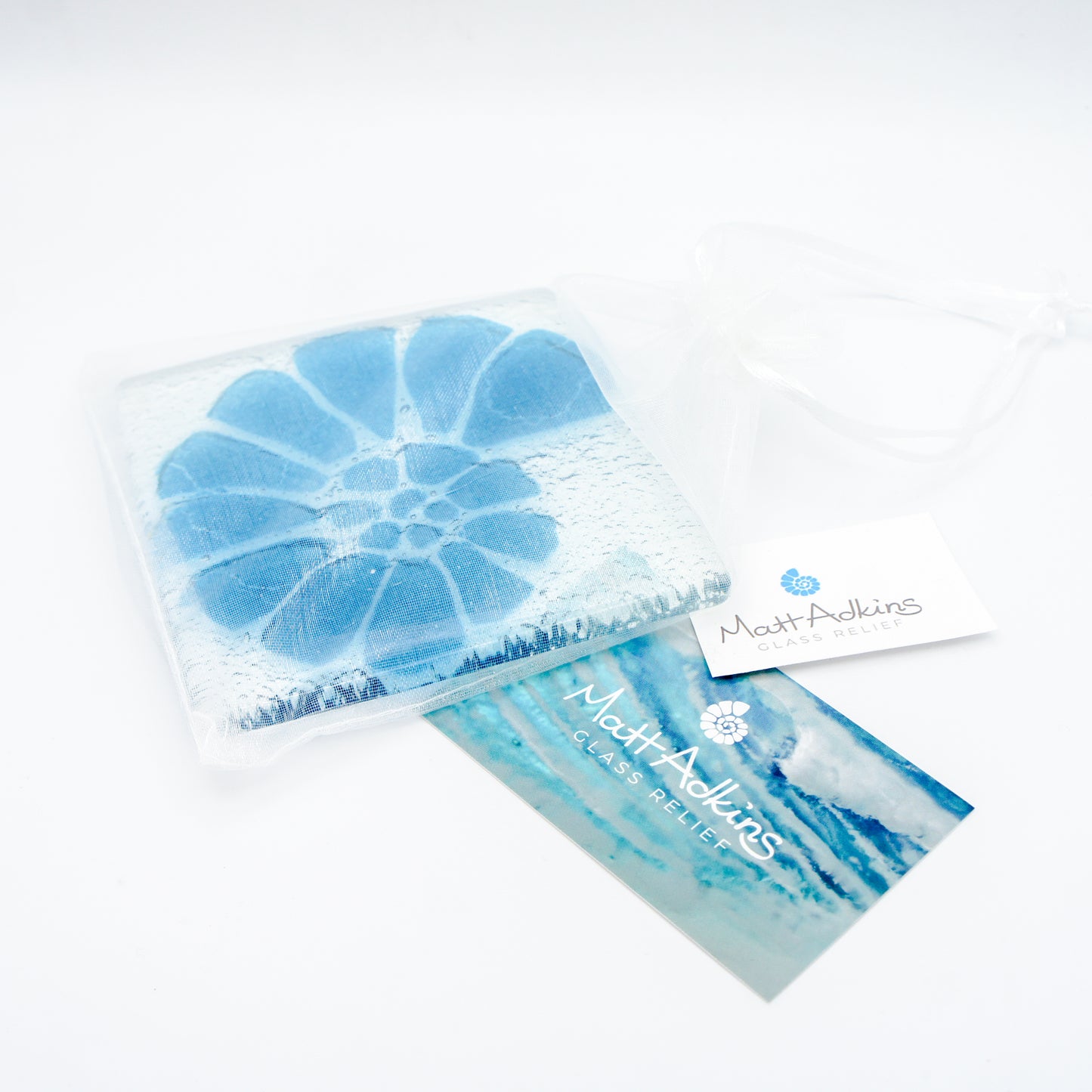 1 Handmade Ammonite Fused Glass Coasters 10cm with organza bag