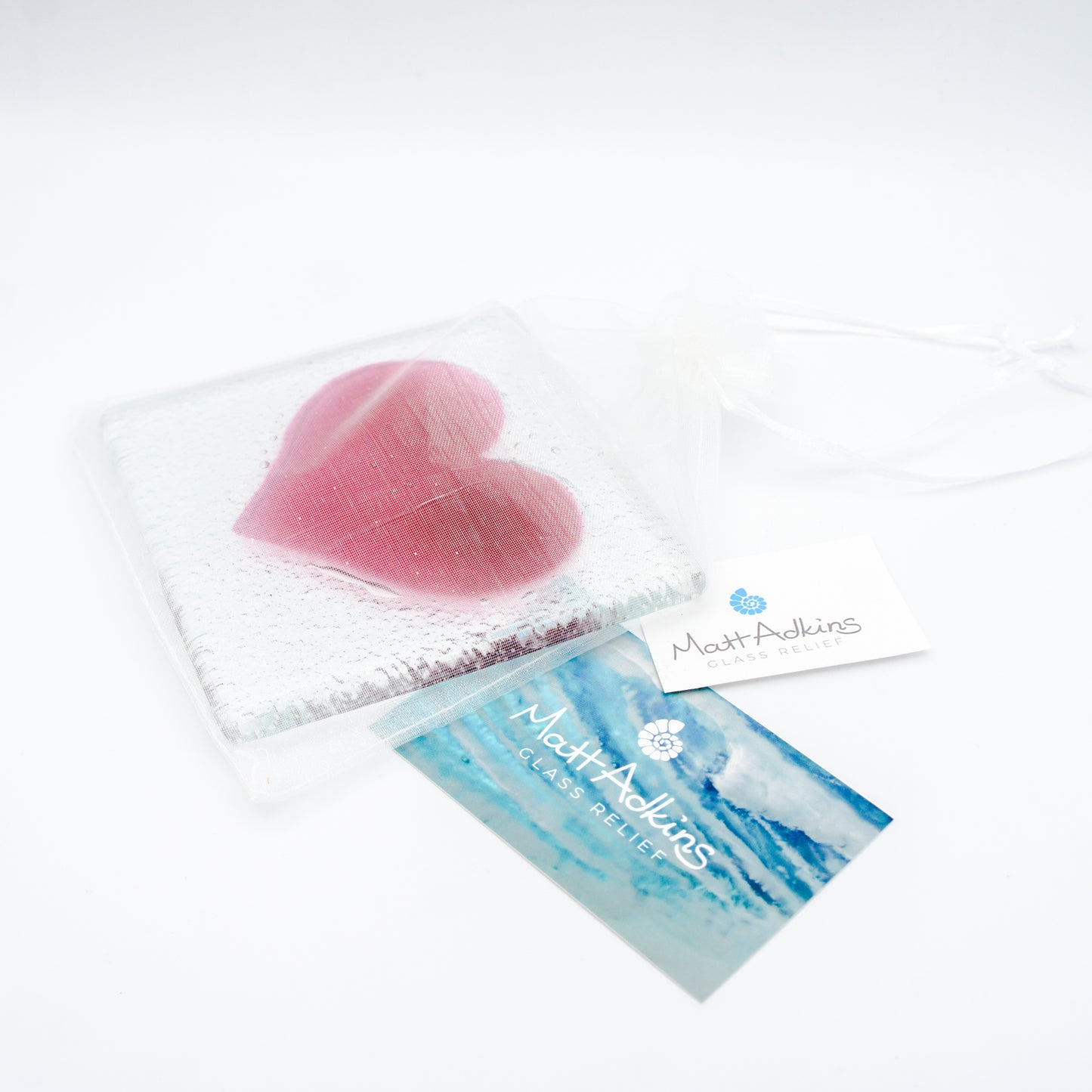 1 Heart Fused Glass Coasters in optional free organza bag