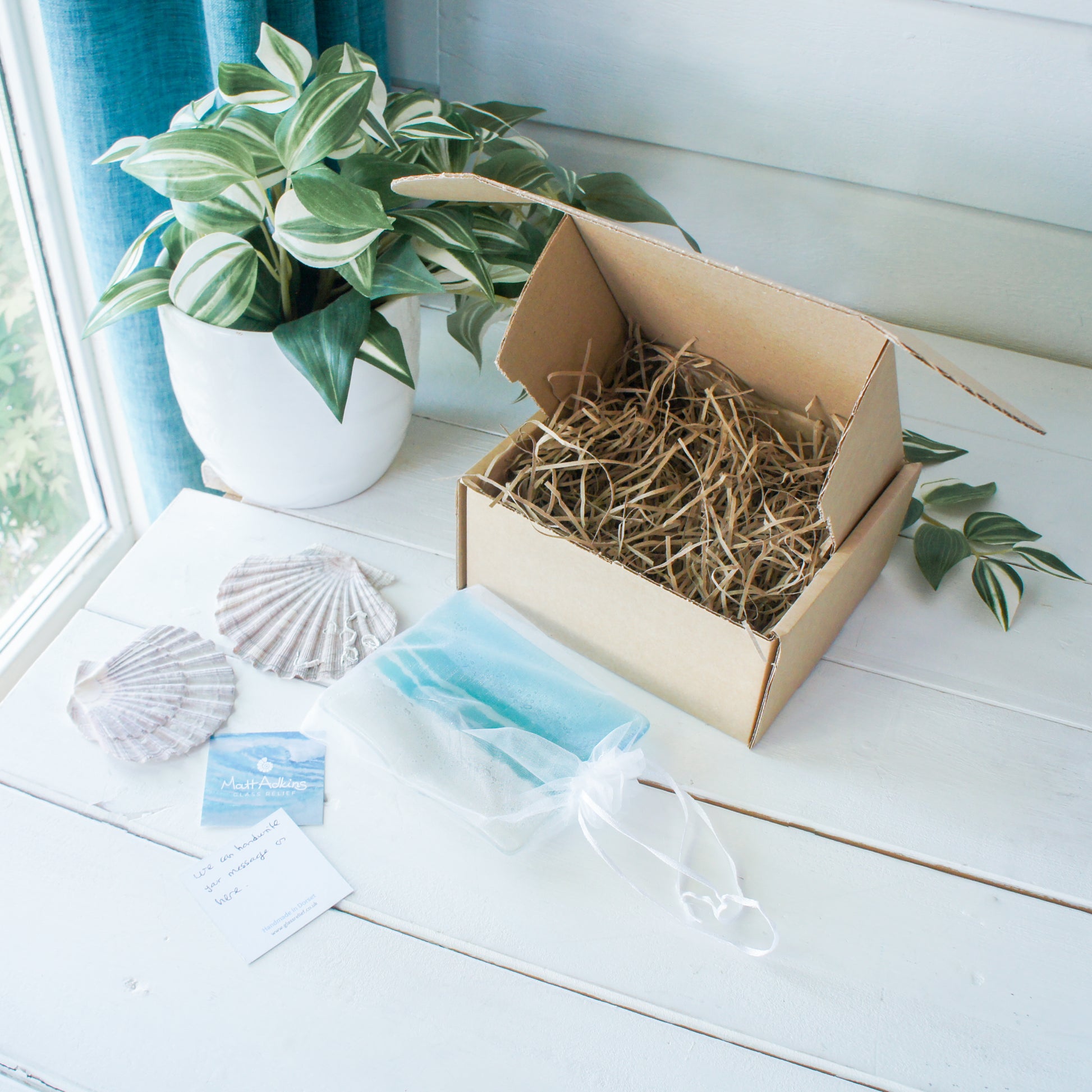 beach glass soap dish in organza bag