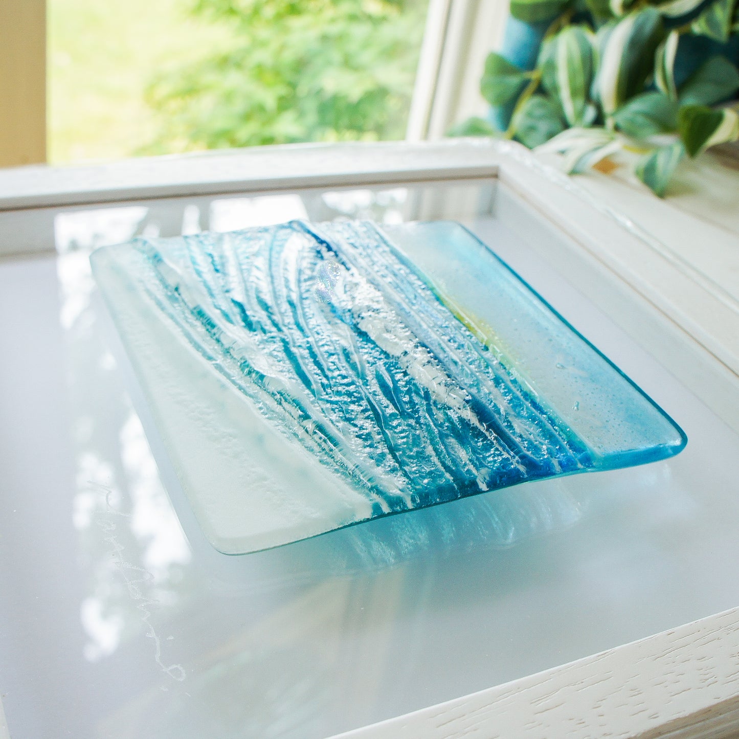 wave fused glass wall art square frame