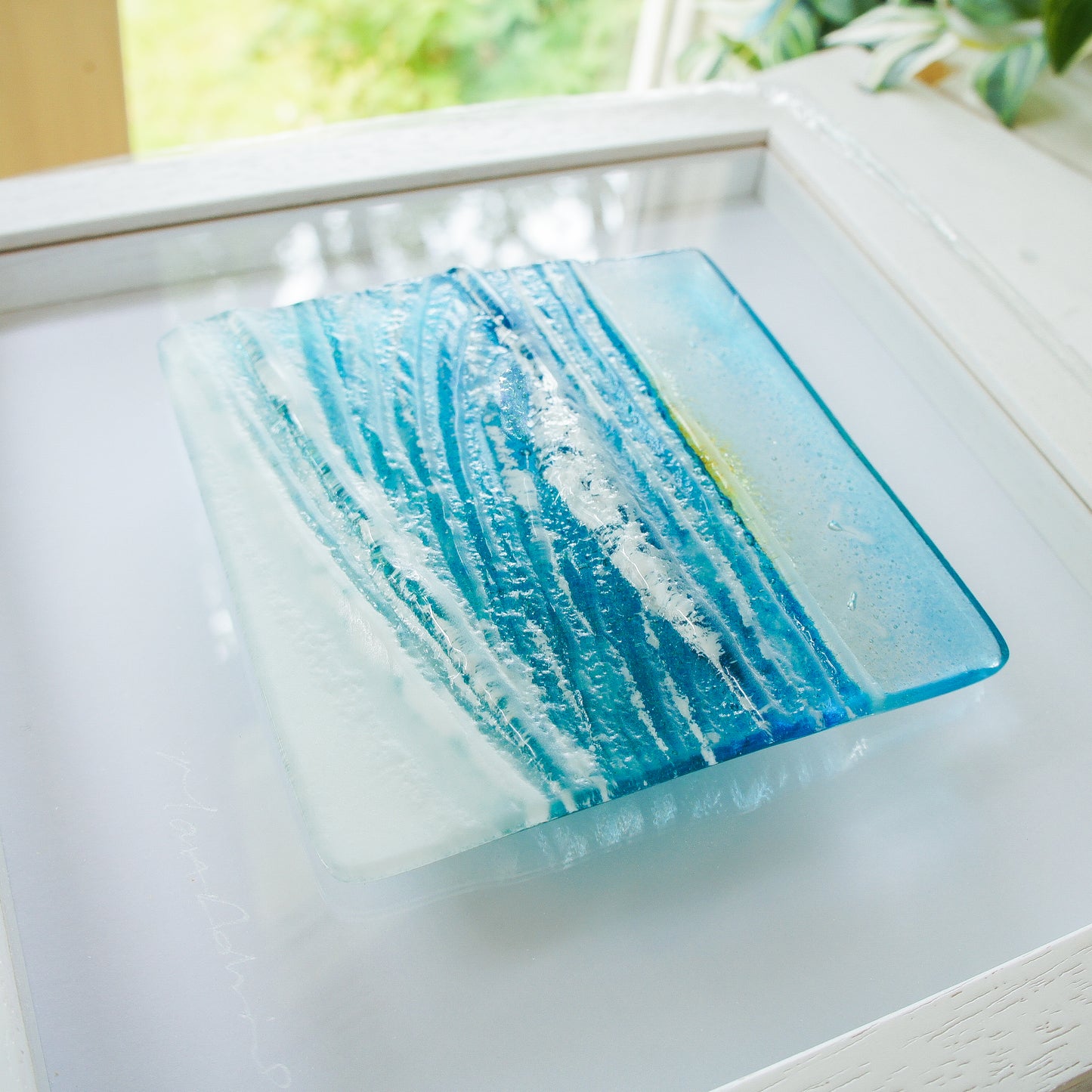 wave fused glass wall art square frame