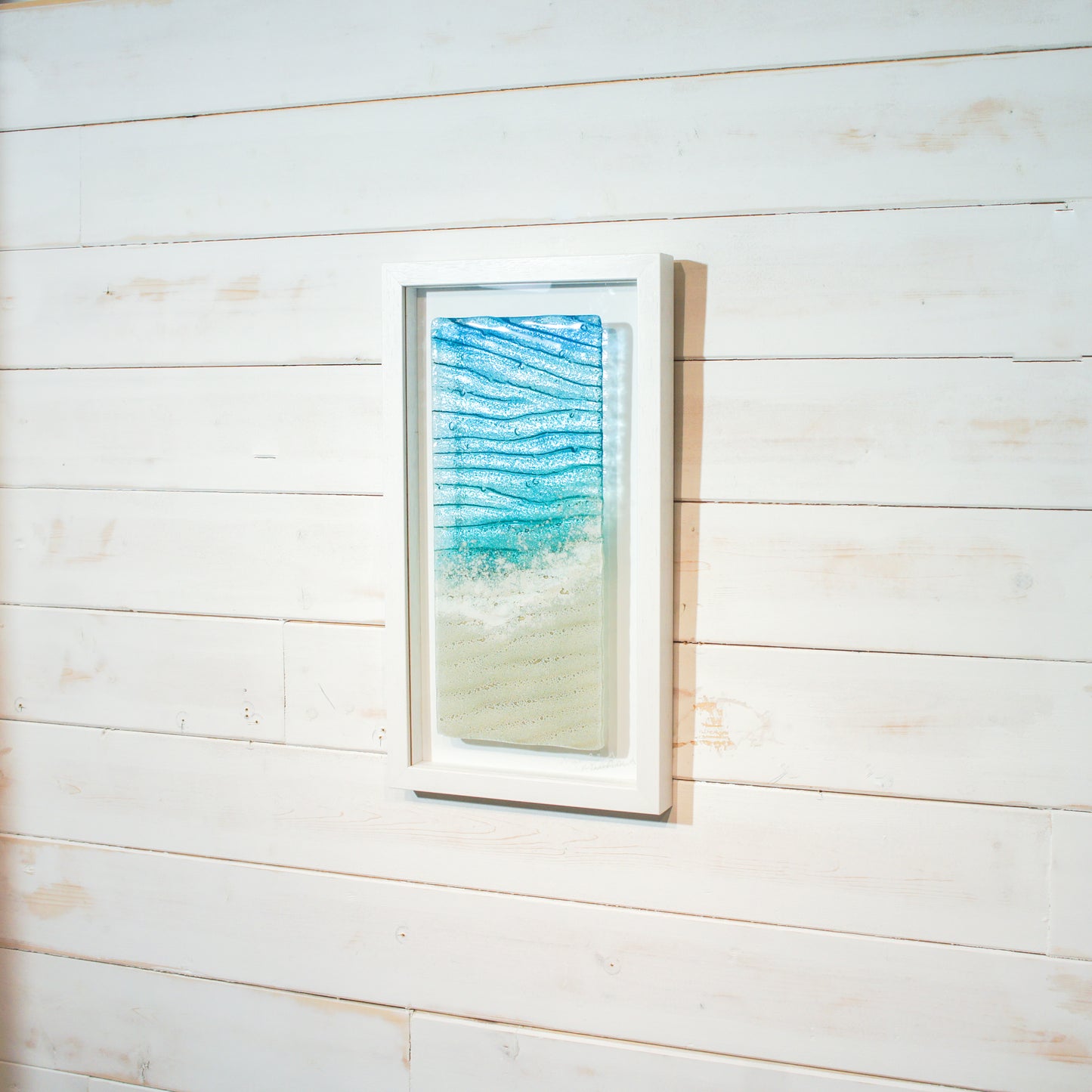 portrait beach teal fused glass wall art frame sea glass