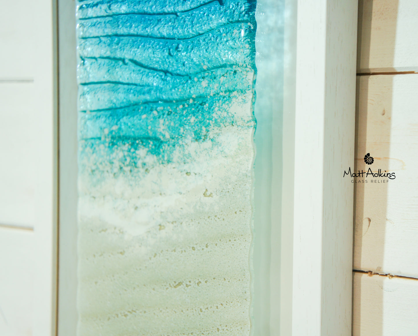 portrait beach teal fused glass wall art frame sea glass