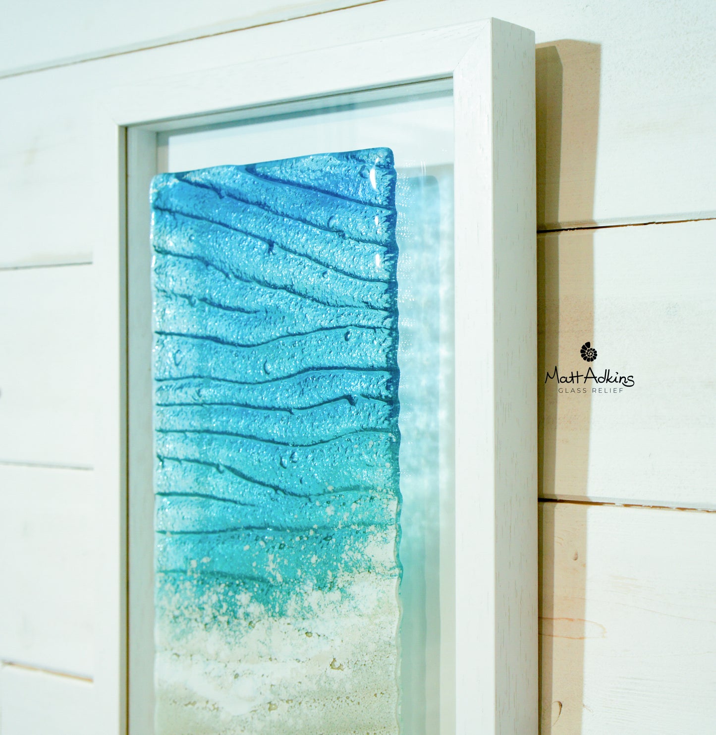 portrait beach teal fused glass wall art frame sea glass