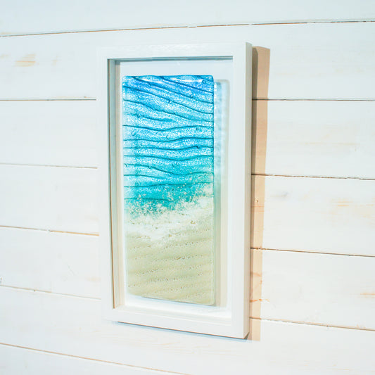 portrait beach teal fused glass wall art frame sea glass