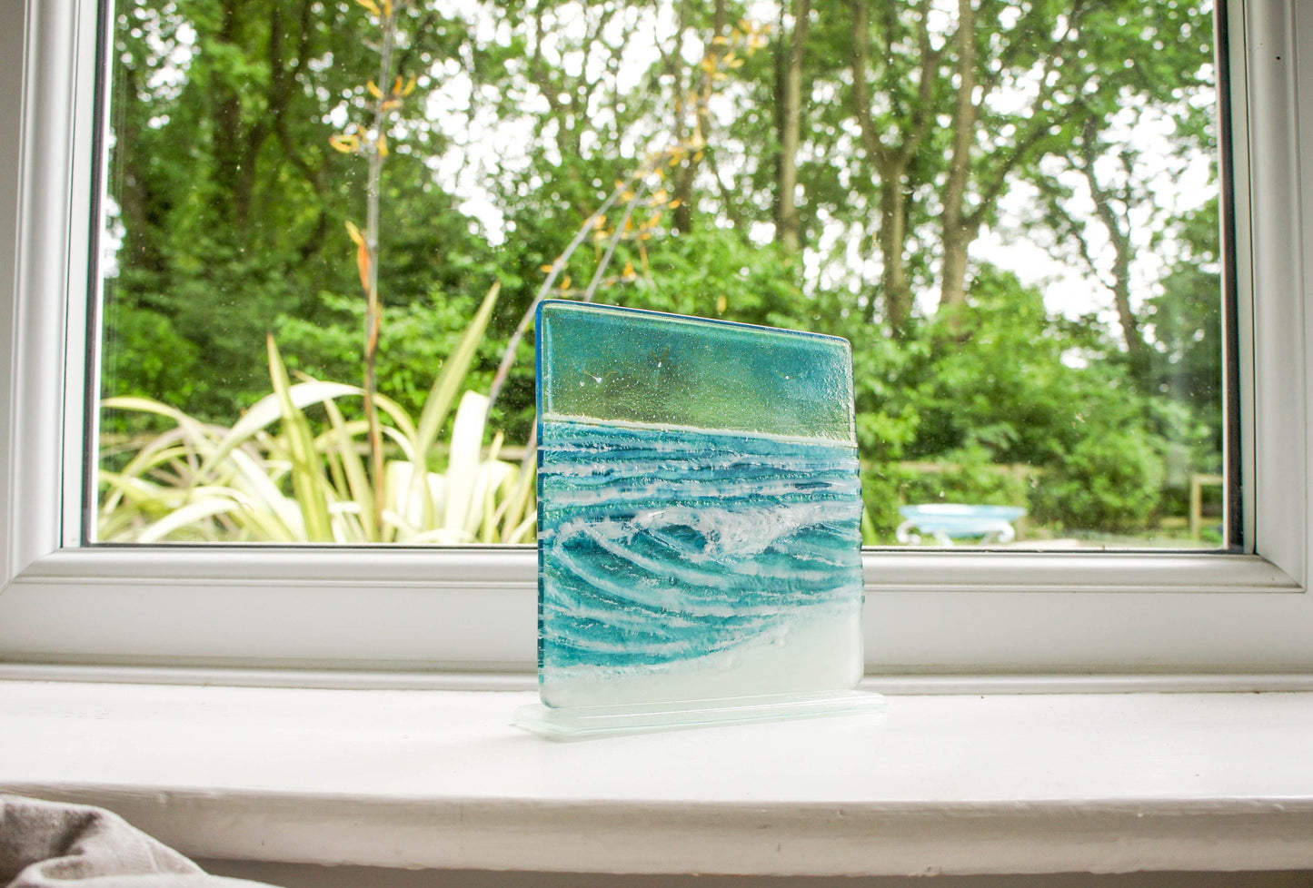glass wave suncatcher, coastal glass art