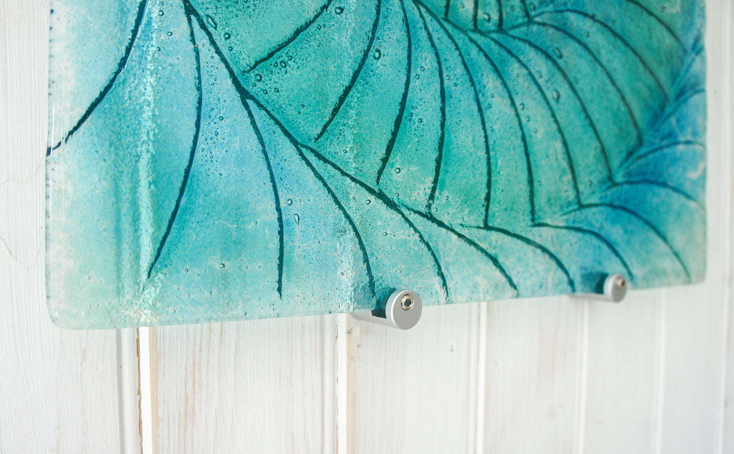 Large Square Ammonite Panel 40x40cm (16x16"),Turquoise/Blue Ammonite Glass Wall Panel, Fossil Nautilus Seashell Picture, abstract wall art
