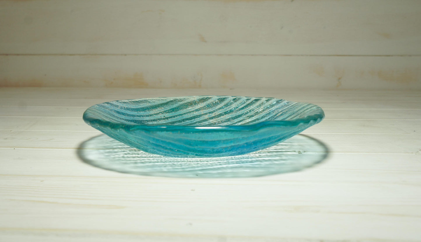 Turquoise Blue Seabed Bowl 20cm(8") | Small Teal Turquoise Blue Seabed Fused Glass Fruit Bowl | Key Rest Glass Ornament | Beach Table Decor