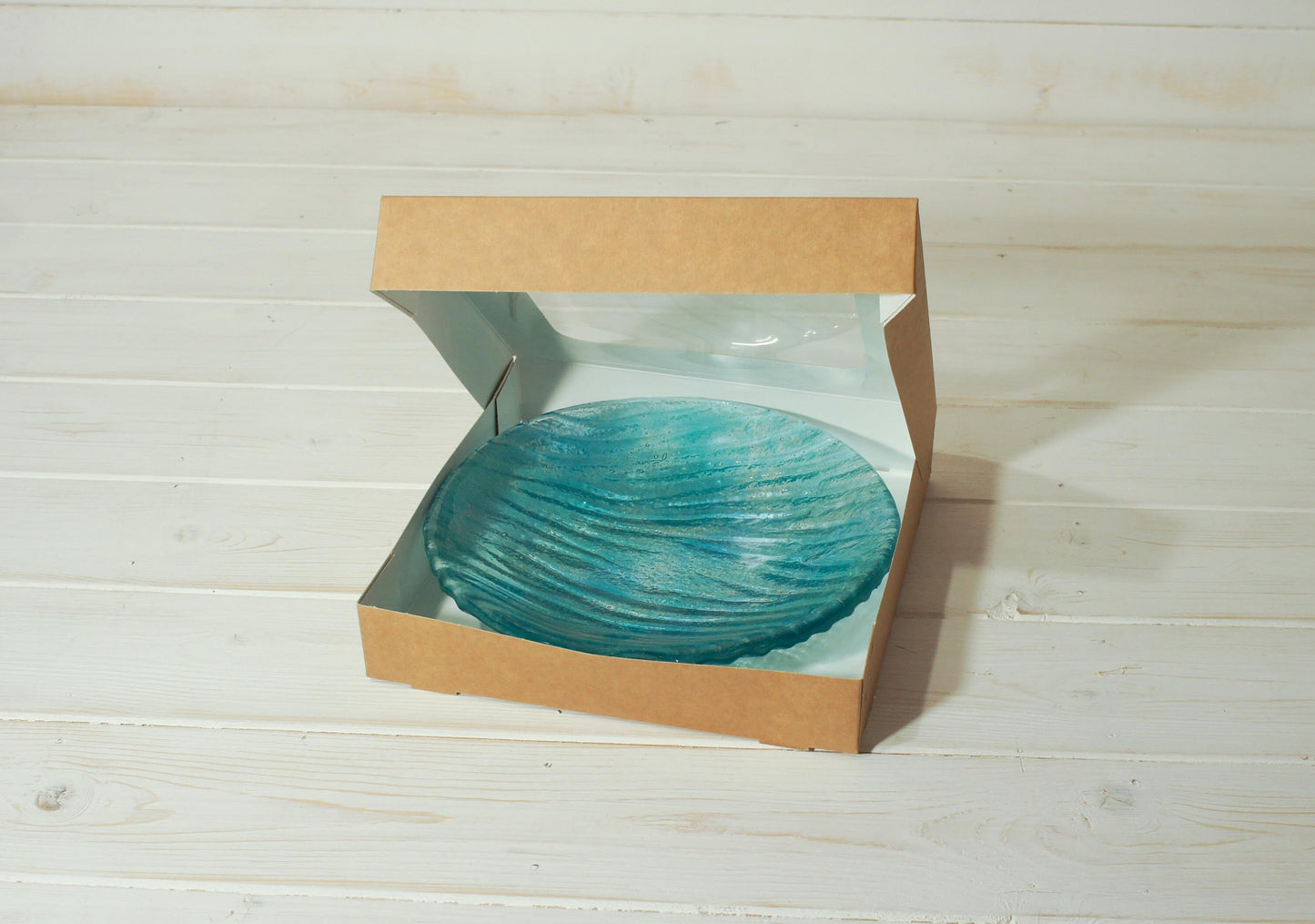 Turquoise Blue Seabed Bowl 20cm(8") | Small Teal Turquoise Blue Seabed Fused Glass Fruit Bowl | Key Rest Glass Ornament | Beach Table Decor