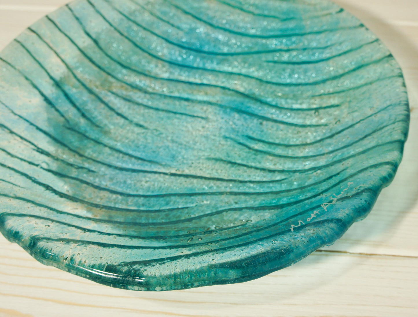 Turquoise Blue Seabed Bowl 20cm(8") | Small Teal Turquoise Blue Seabed Fused Glass Fruit Bowl | Key Rest Glass Ornament | Beach Table Decor