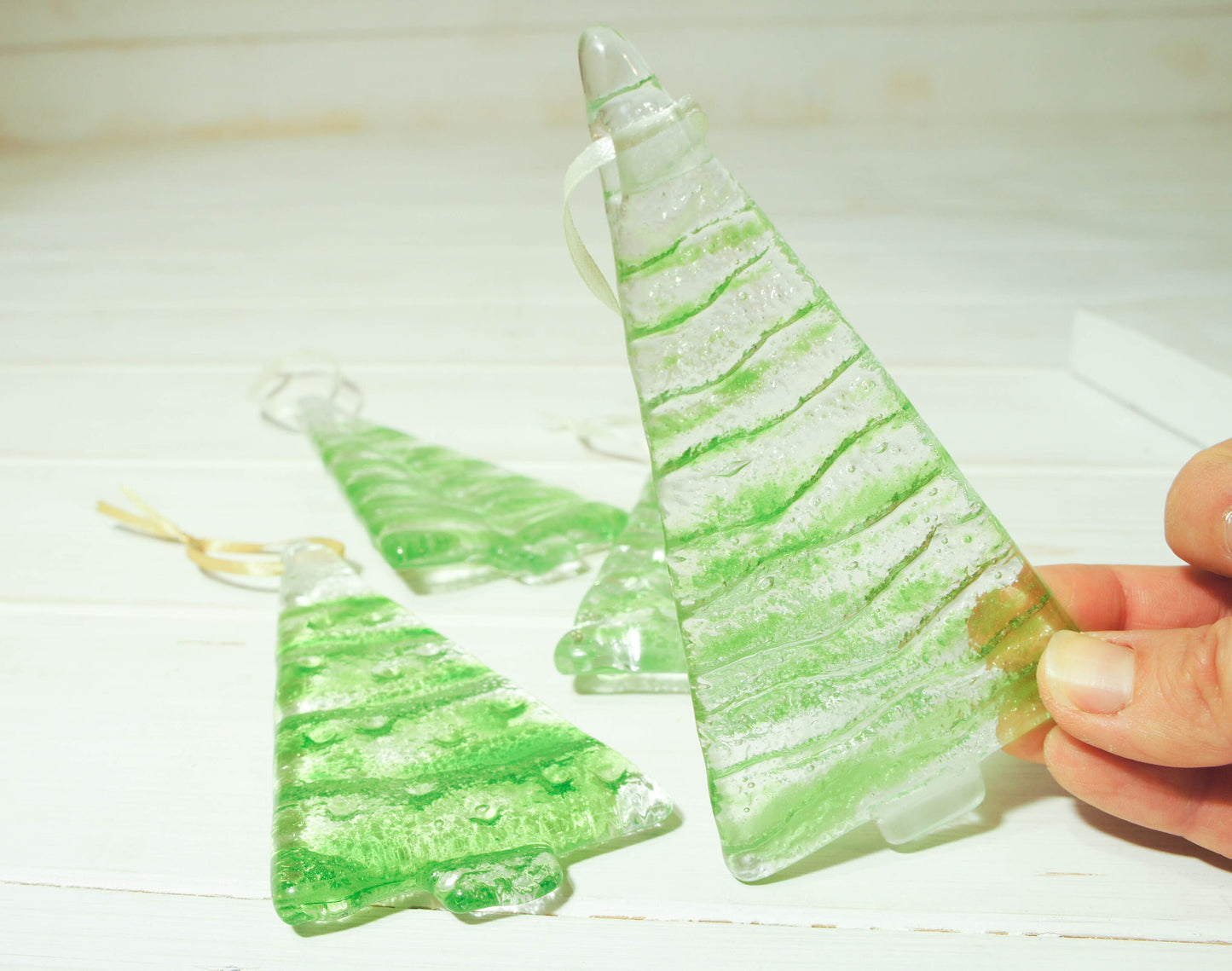 2 to 6 medium lime green trees, hanging lime green Christmas Decoration, 12cm/3 3/4"tall-glass tree Christmas tree decoration