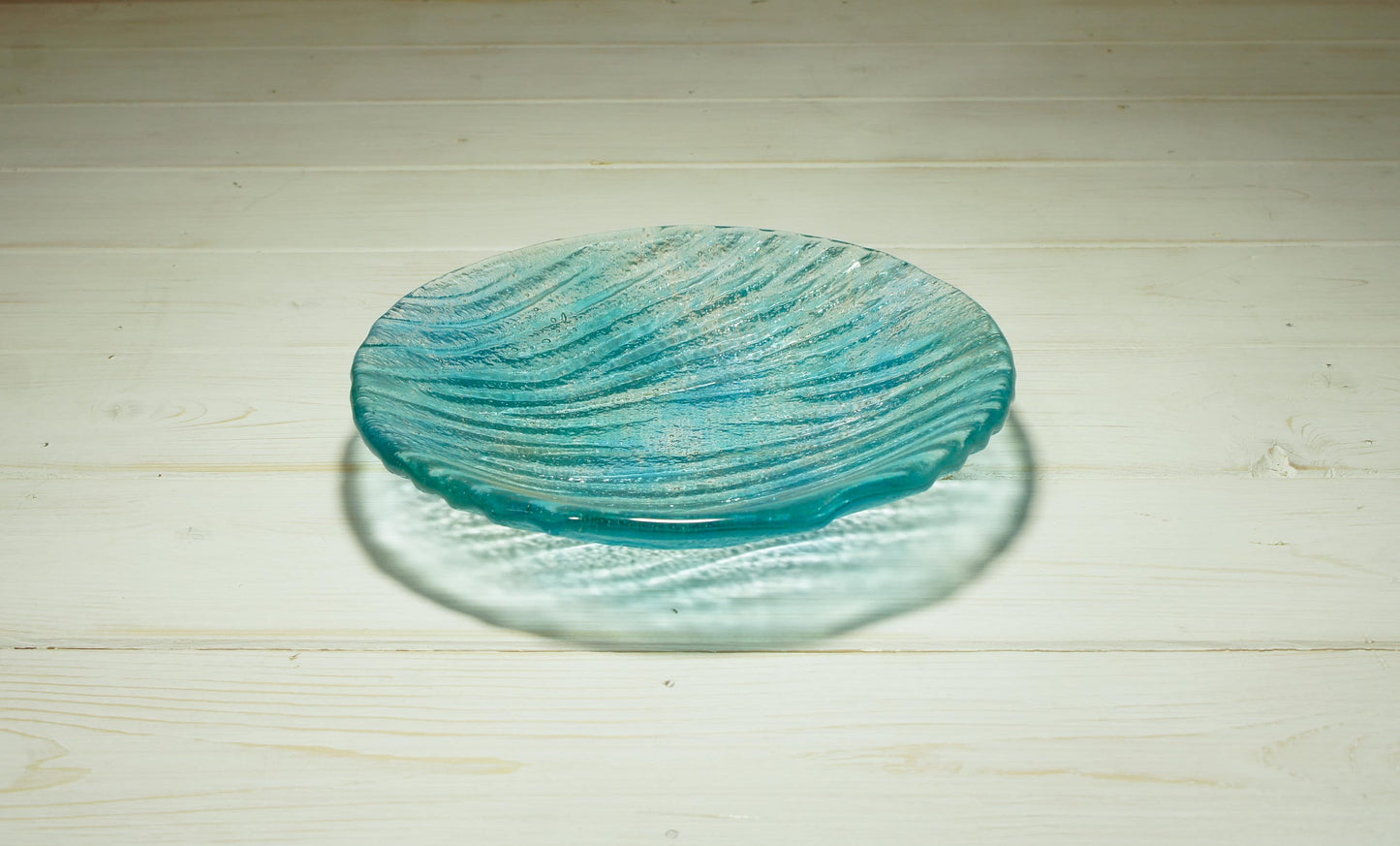 Turquoise Blue Seabed Bowl 20cm(8") | Small Teal Turquoise Blue Seabed Fused Glass Fruit Bowl | Key Rest Glass Ornament | Beach Table Decor