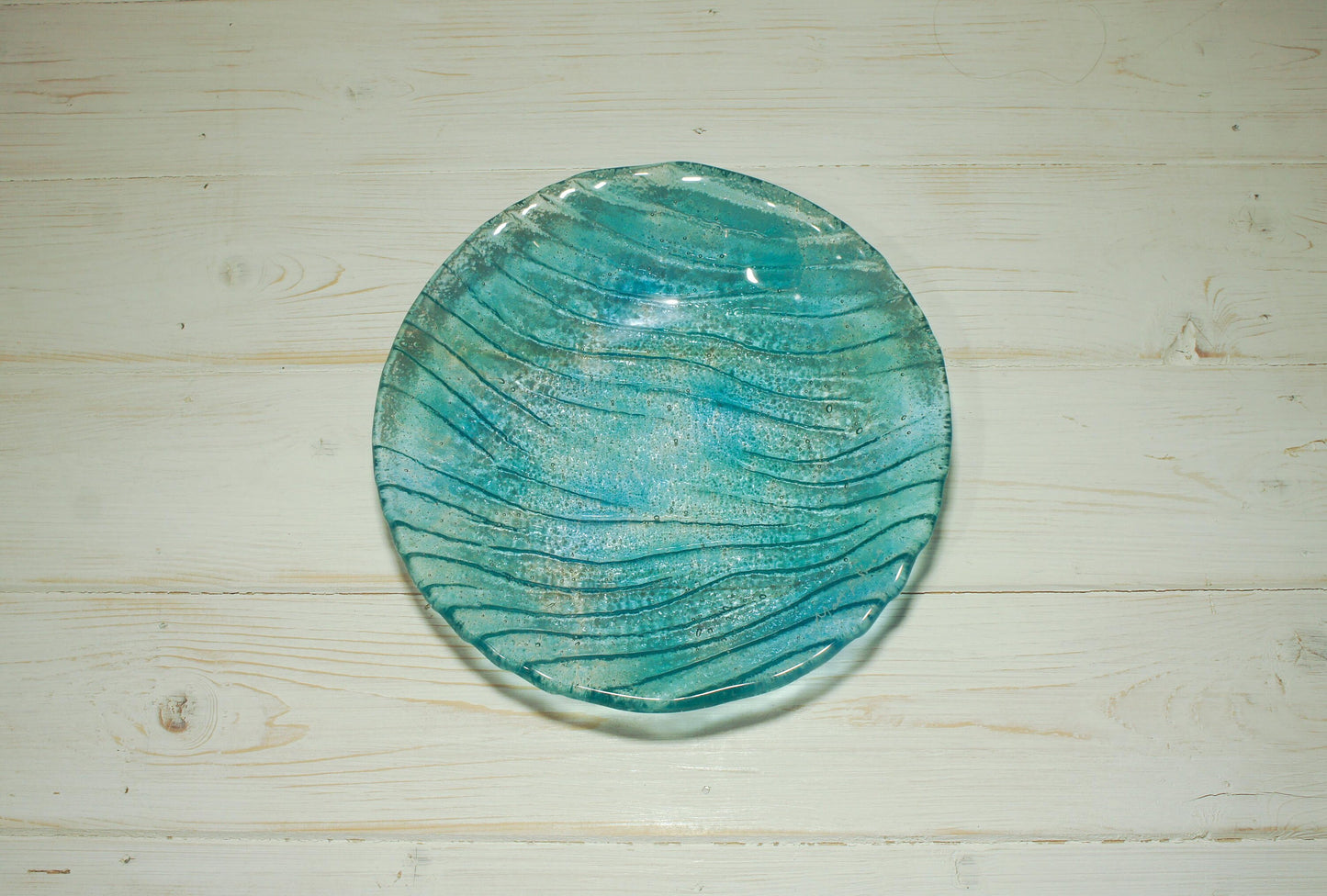 Turquoise Blue Seabed Bowl 20cm(8") | Small Teal Turquoise Blue Seabed Fused Glass Fruit Bowl | Key Rest Glass Ornament | Beach Table Decor