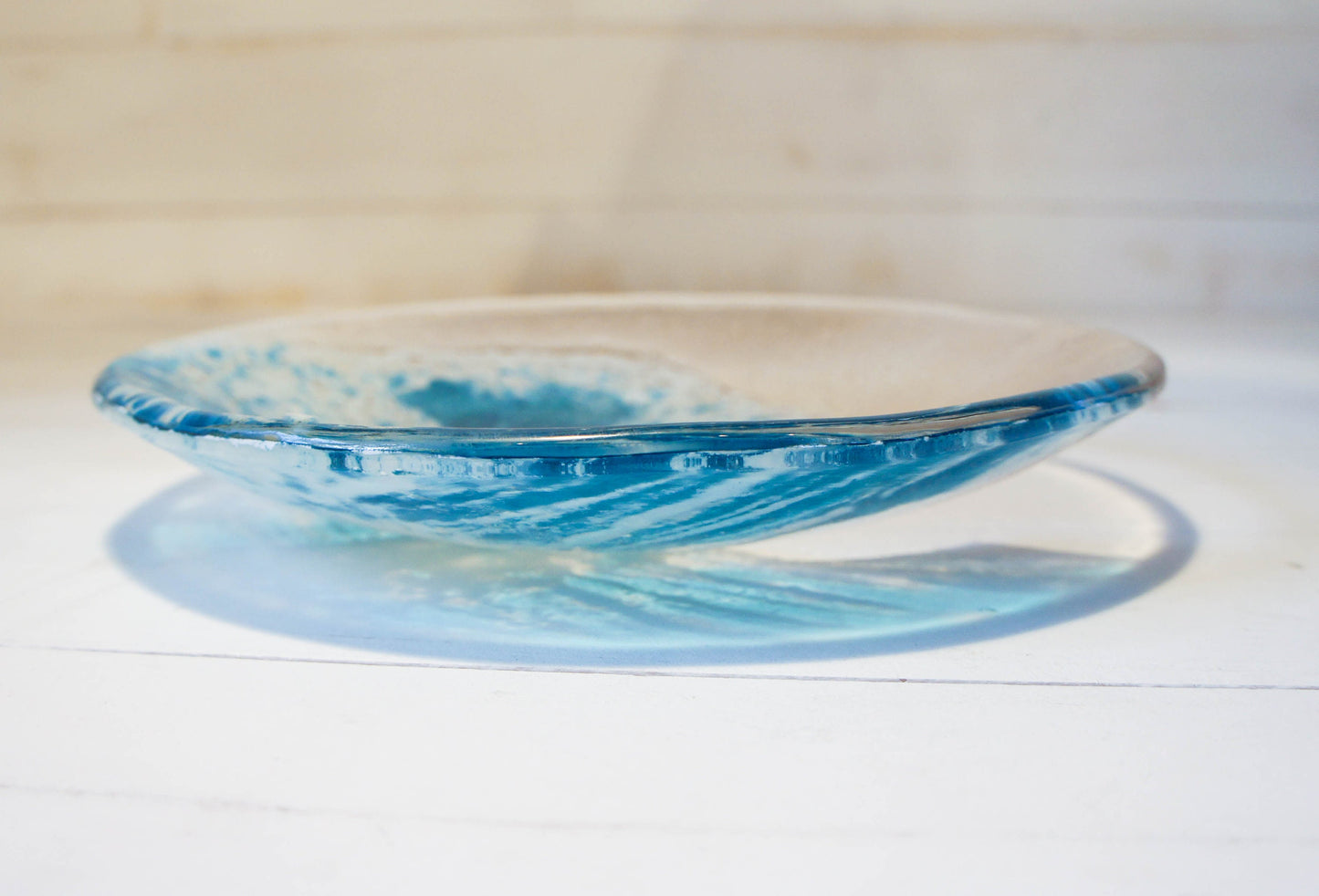 Blue Wave Bowl 20cm(8"), blue fused glass bowl, key bowl, handmade bowl, jewellery holder, decorative bowl, nautical gifts, sea glass art