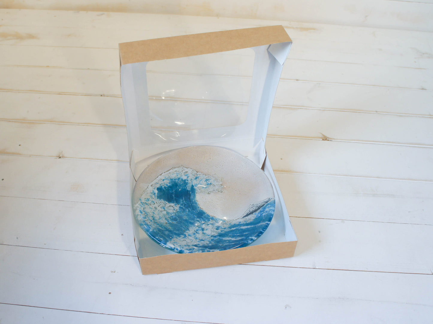 Blue Wave Bowl 20cm(8"), blue fused glass bowl, key bowl, handmade bowl, jewellery holder, decorative bowl, nautical gifts, sea glass art
