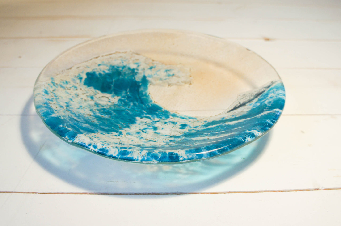 Blue Wave Bowl 20cm(8"), blue fused glass bowl, key bowl, handmade bowl, jewellery holder, decorative bowl, nautical gifts, sea glass art