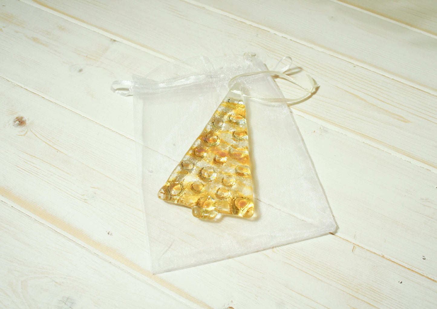 2 to 6 Medium Amber Chritmas trees, gold Christmas Decoration 12cm / 3 3/4" tall, hanging glass tree Christmas tree hanging ornament