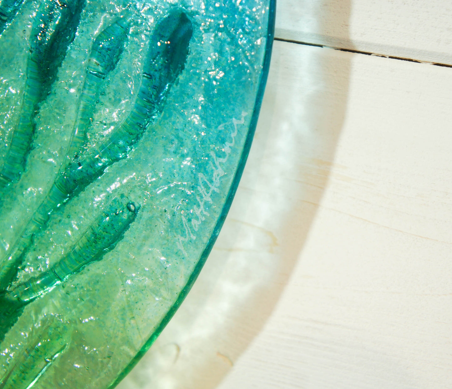 Coral Wall Art 29cm(11 1/2"), Lime Green Turquoise Blue Round Coral Reef Glass Wall Panel, Fused Glass Sculpture Porthole Abstract Wall Art