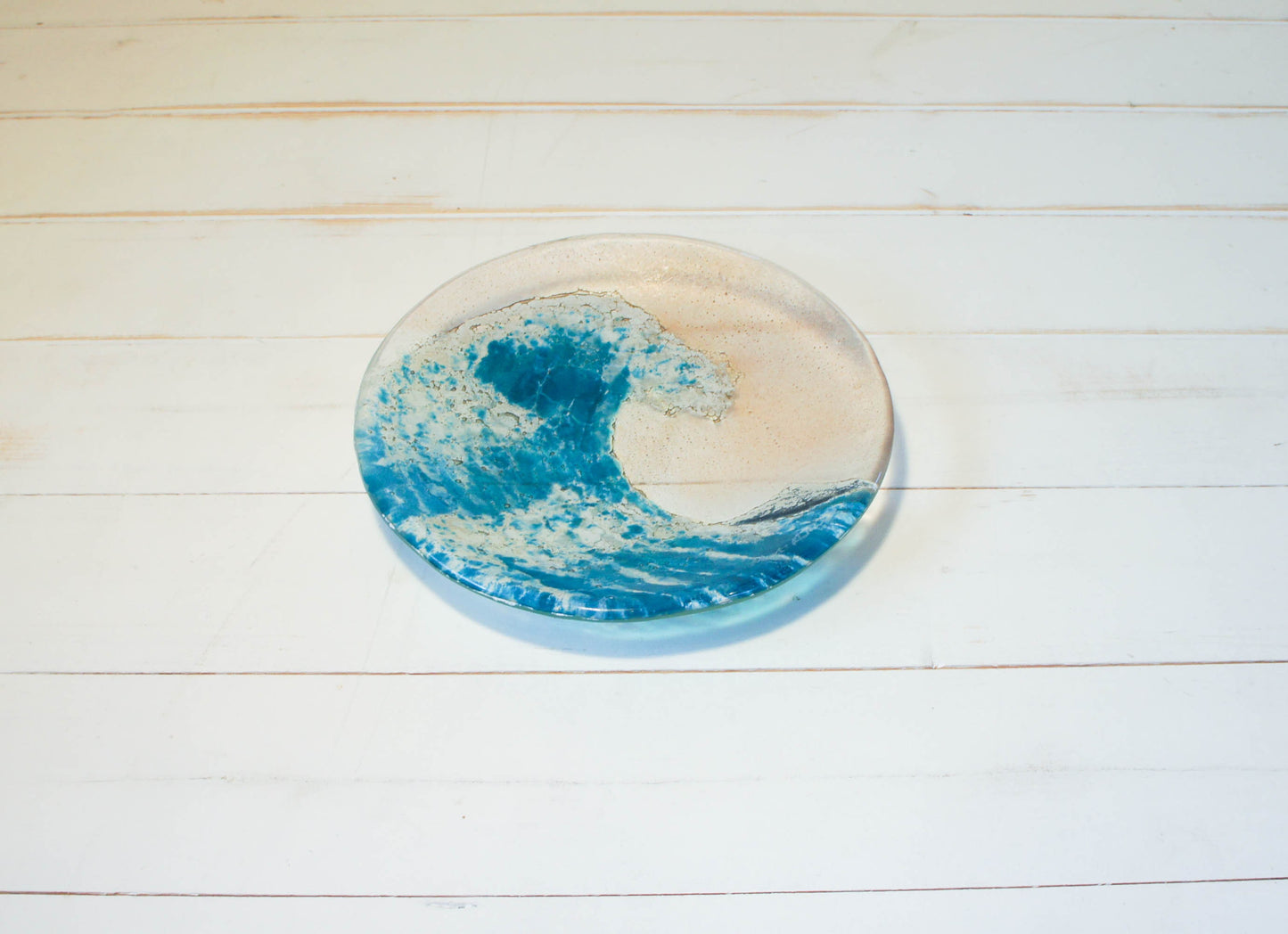 Blue Wave Bowl 20cm(8"), blue fused glass bowl, key bowl, handmade bowl, jewellery holder, decorative bowl, nautical gifts, sea glass art