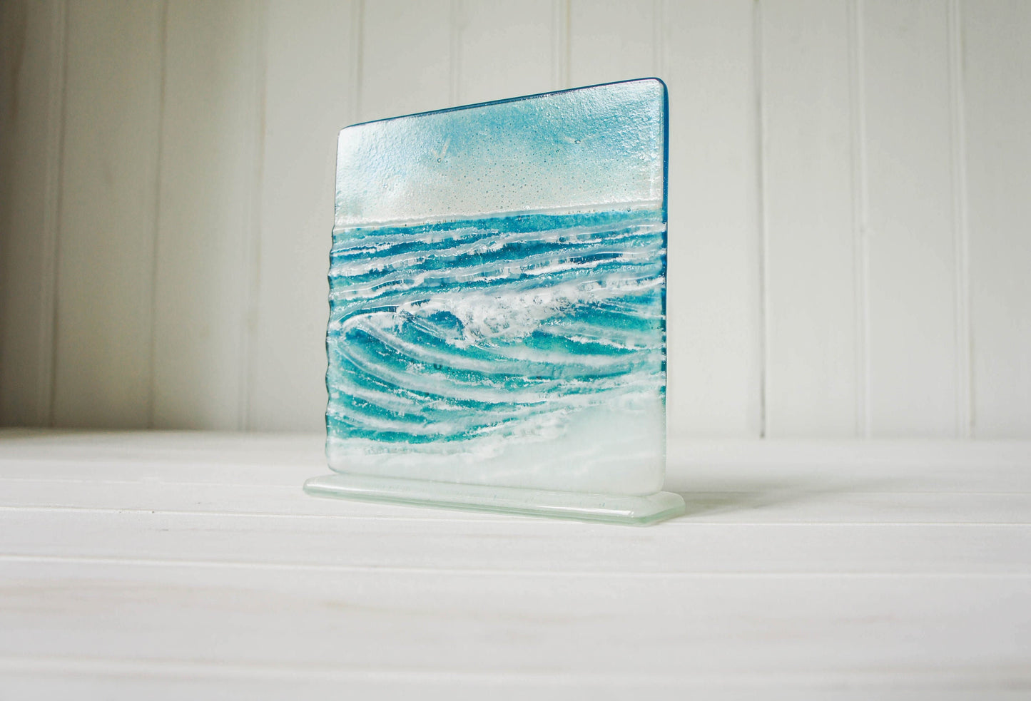 glass wave suncatcher, coastal glass art