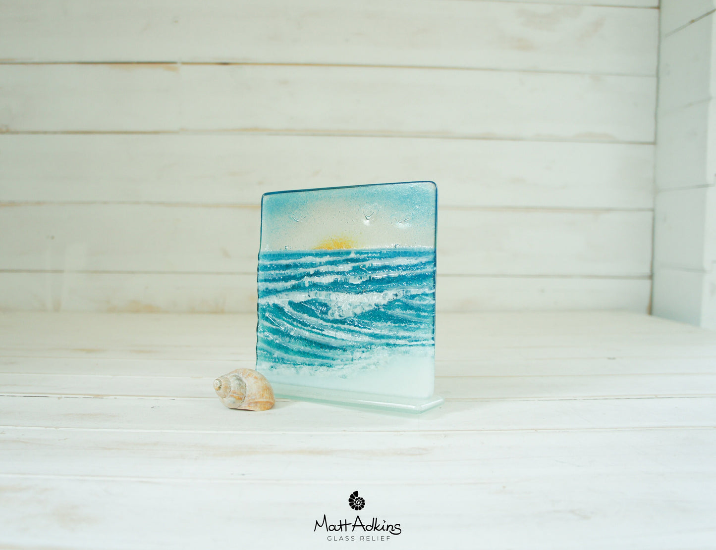 glass wave suncatcher, coastal glass art
