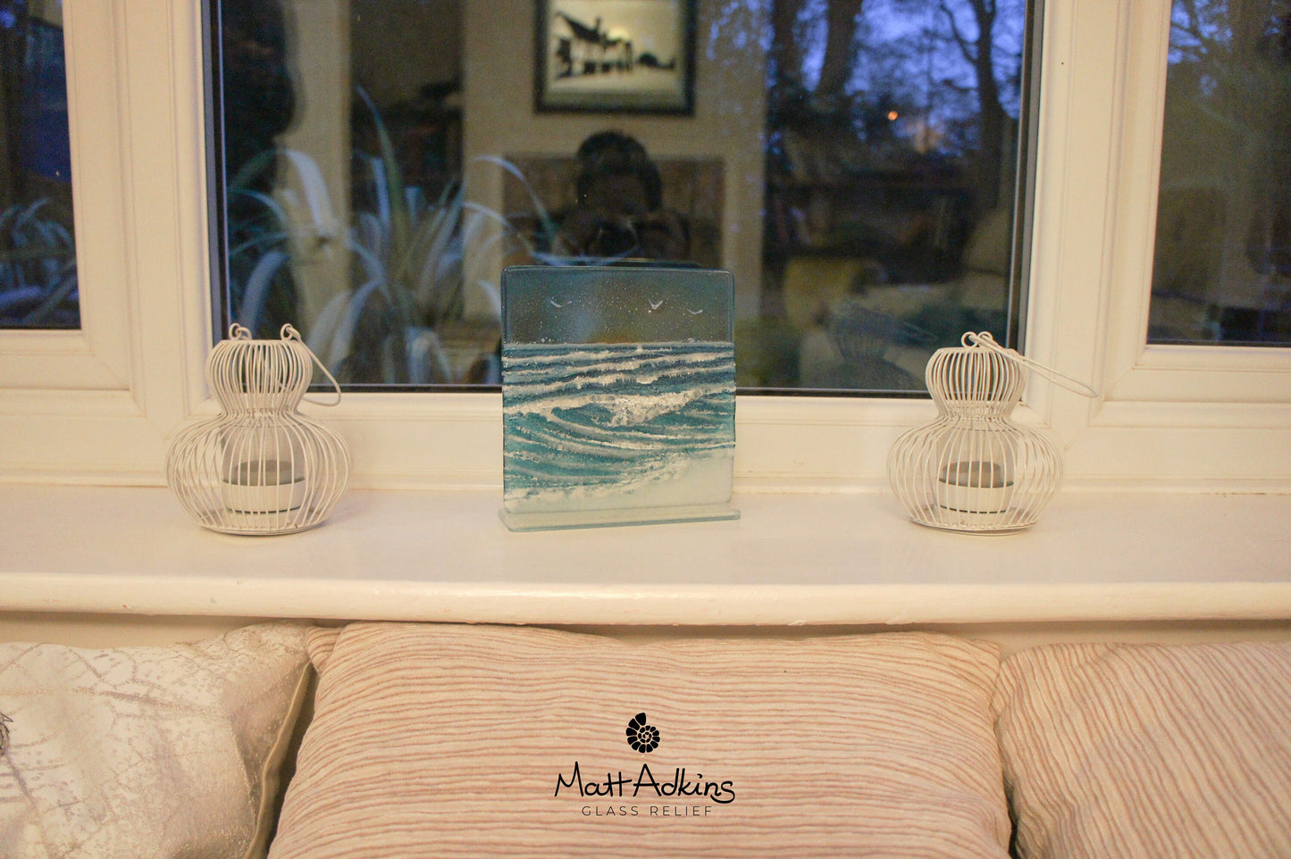 glass wave suncatcher, coastal glass art