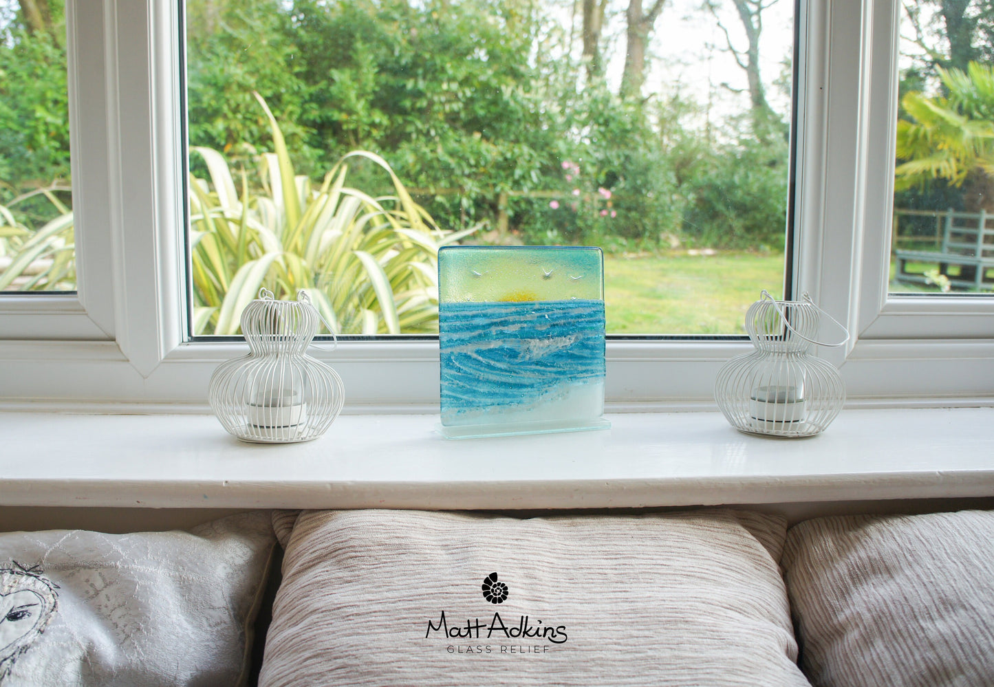 glass wave suncatcher, coastal glass art