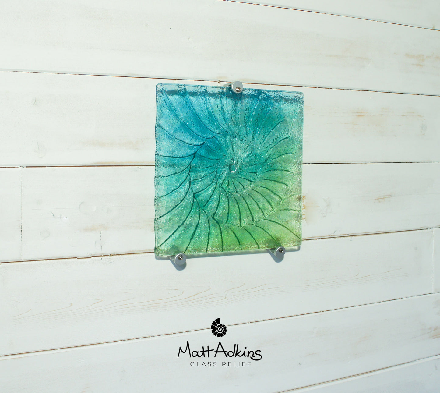 ammonite gass wall art 22x22cm