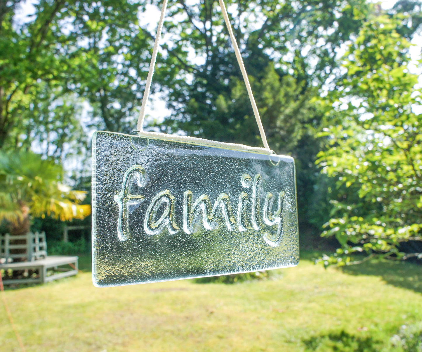 Family Suncatcher 20x10cm(8x4"), Family Sign Fused Glass Clear Hanging Suncatcher, Handmade Window Decoration Art, housewarming gifts, gifts