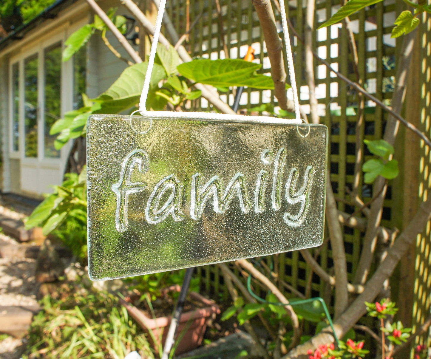 Family Suncatcher 20x10cm(8x4"), Family Sign Fused Glass Clear Hanging Suncatcher, Handmade Window Decoration Art, housewarming gifts, gifts