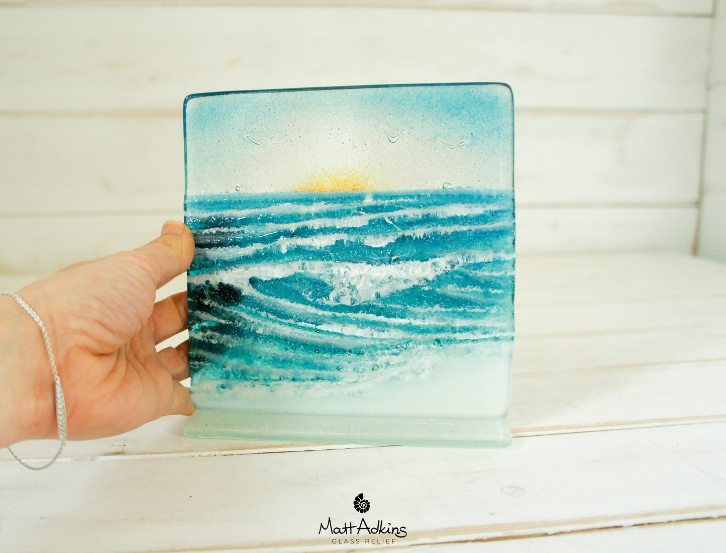 glass wave suncatcher, coastal glass art