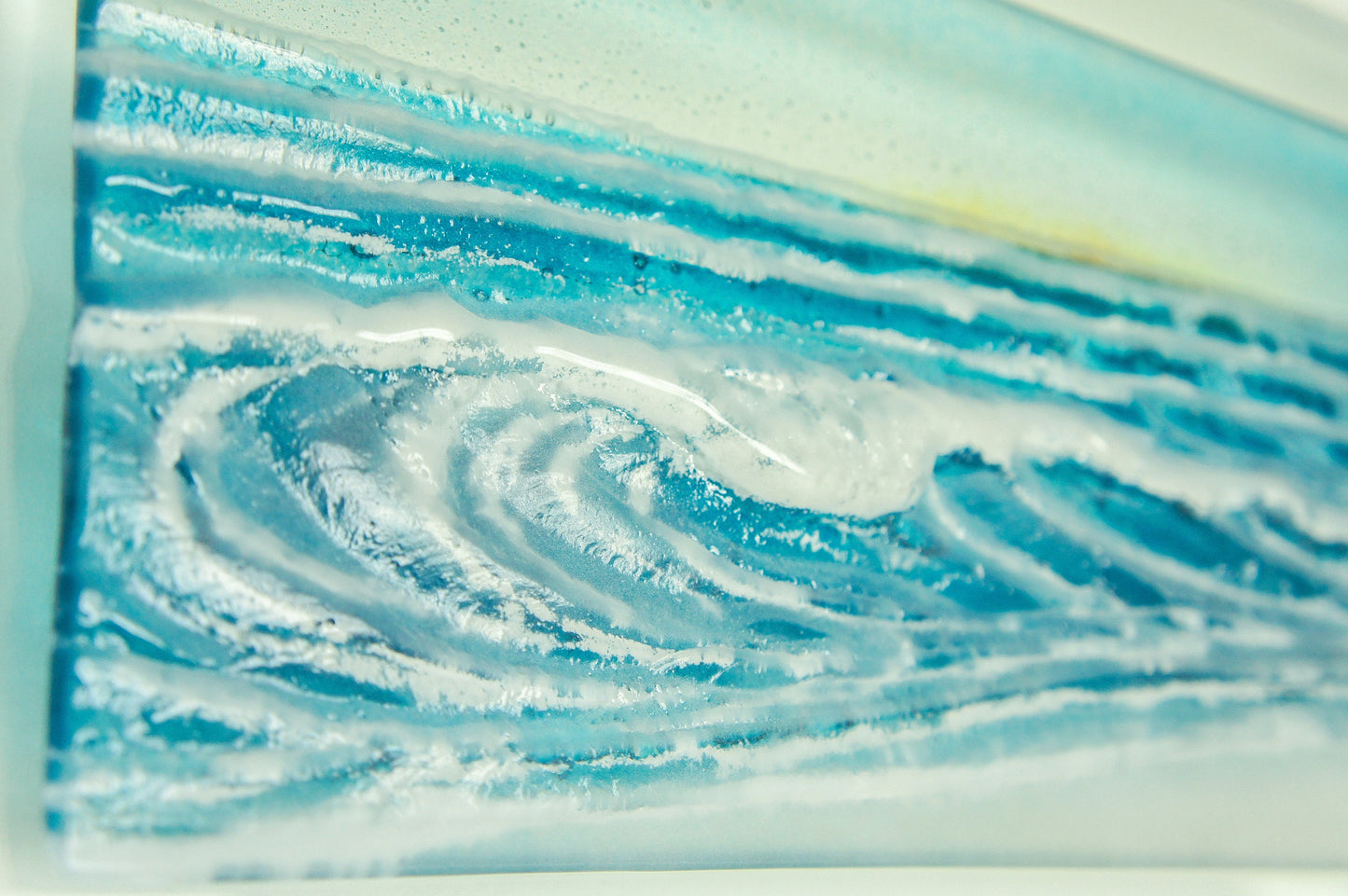 Landscape Wave Frame 45x25cm(18x10") Sun, Seaside Picture, beach sky bird sand Wall Art, Coastal Fused Glass Wall Sculpture, Breaking Wave