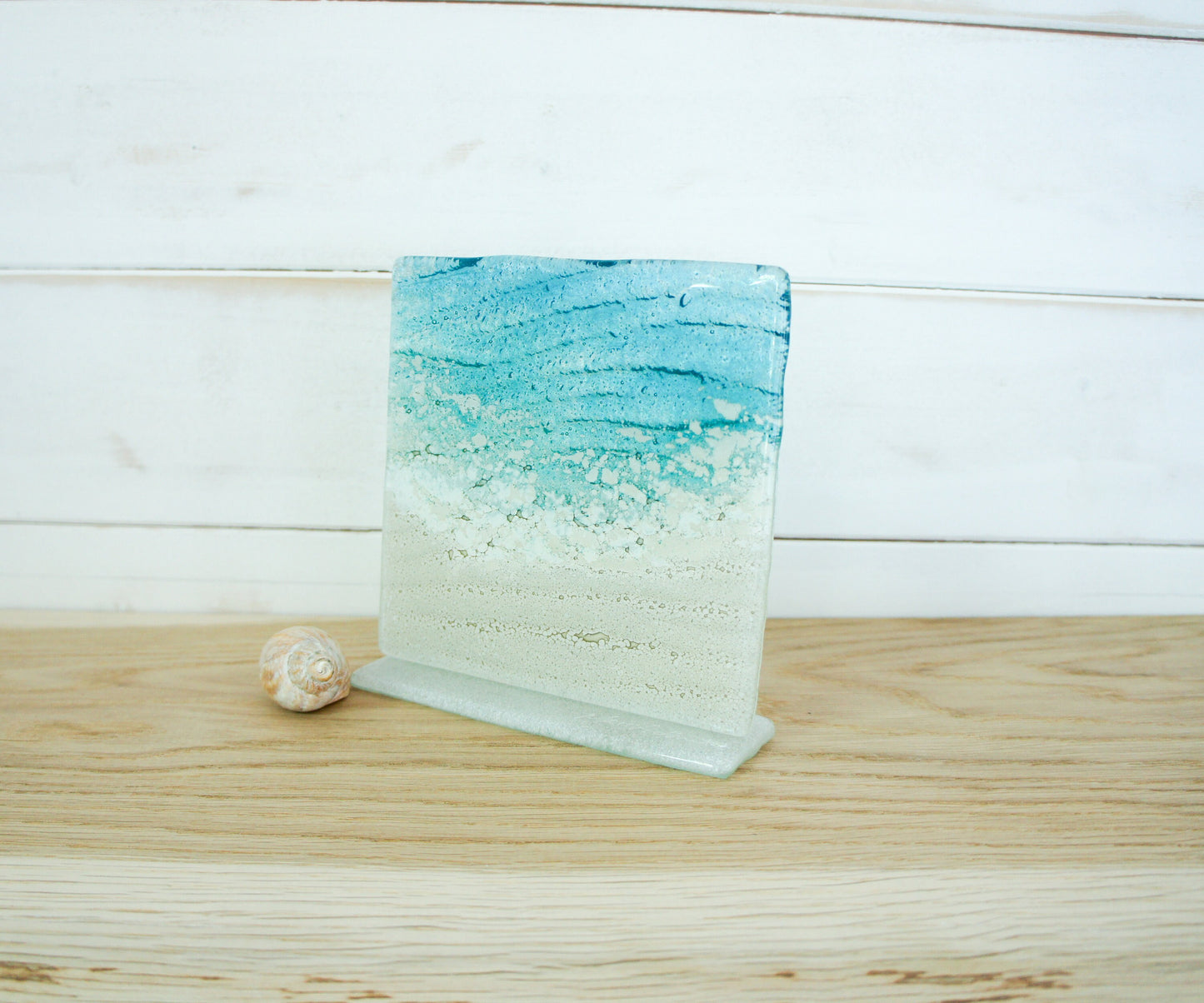 Paradise Glass Stand 15cm (6"), Sea Glass Art, Fused Glass Art, fused glass ocean, Ocean Sea Glass Suncatcher