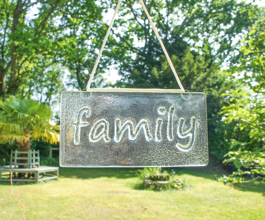 Family Suncatcher 20x10cm(8x4"), Family Sign Fused Glass Clear Hanging Suncatcher, Handmade Window Decoration Art, housewarming gifts, gifts