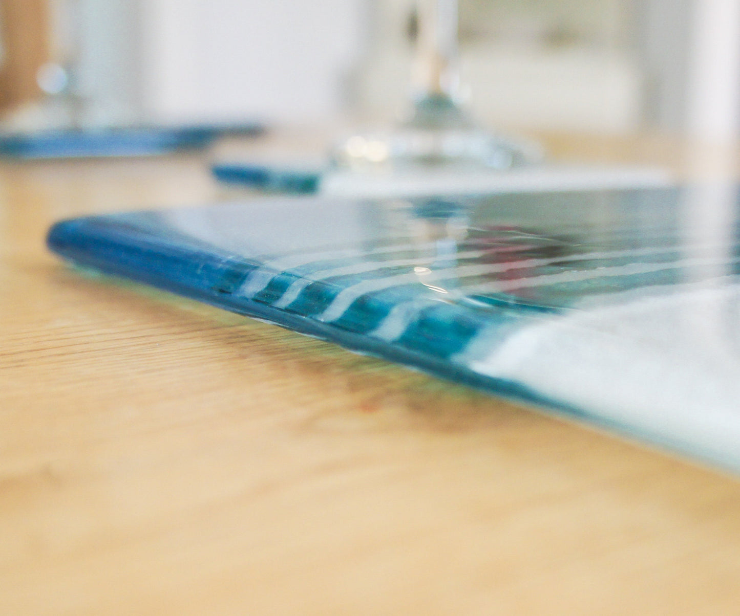 Beach Placemat 30x20cm(11 3/4x8 1/4") | Turquoise Beach Fused Glass Seaside Table Pad | Beach House Glass Tableware | Beach Table Mat