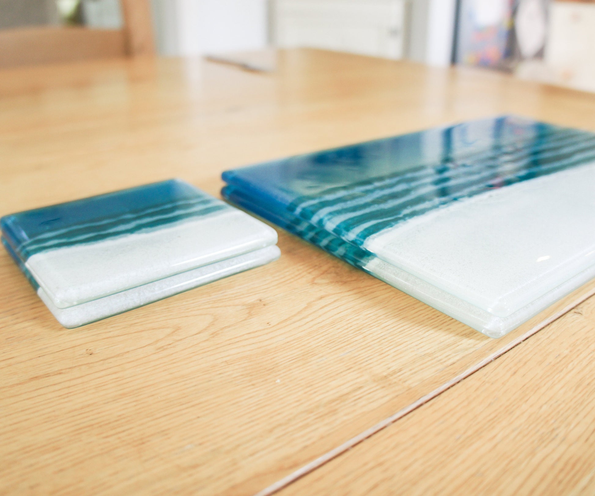 Beach Placemat 30x20cm(11 3/4x8 1/4") | Turquoise Beach Fused Glass Seaside Table Pad | Beach House Glass Tableware | Beach Table Mat